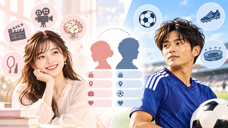 福原遥さんと久保建英選手のプロフィールと年齢差をイメージしたイラスト