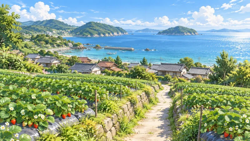 ドラマの島暮らしを連想させる海辺と畑の風景