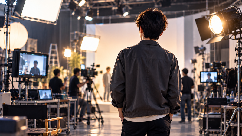 撮影現場で活動する若手俳優をイメージした風景