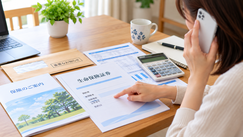 生命保険の契約内容や金銭のやり取りを確認するイメージ