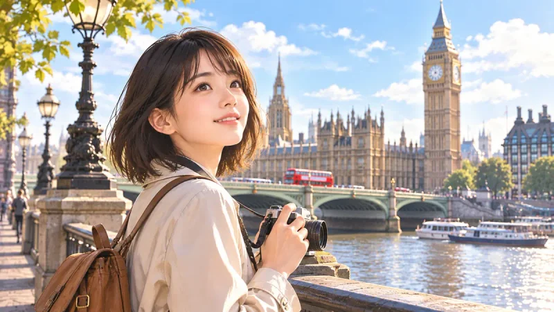 イギリスの街並みをモチーフにした写真集撮影旅行のイメージイラスト