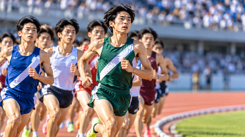 10000メートルで好記録を出す前田和摩選手をイメージしたイラスト