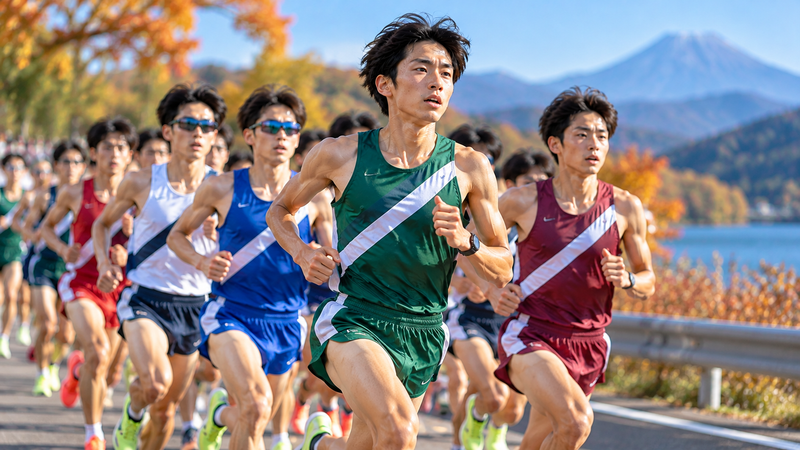 箱根駅伝予選会を走る大学生ランナーをイメージしたイラスト