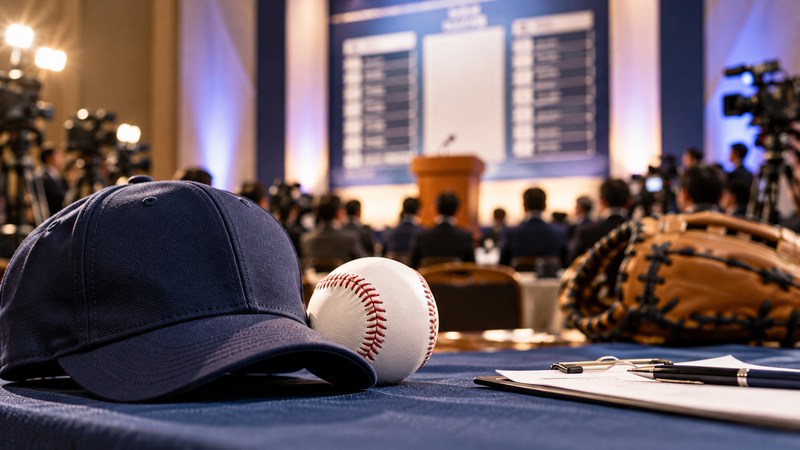 2026年プロ野球ドラフトを待つ川尻啓人投手をイメージしたイラスト