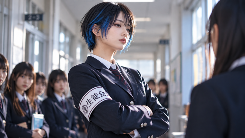 山下美月さんが演じる佐分利錵子をイメージした生徒会長風の女性