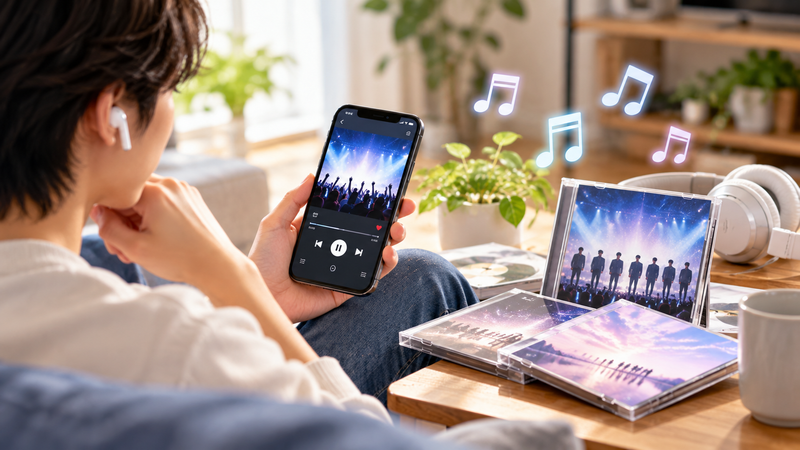 timeleszの代表曲や新曲を聴く場面をイメージしたイラスト